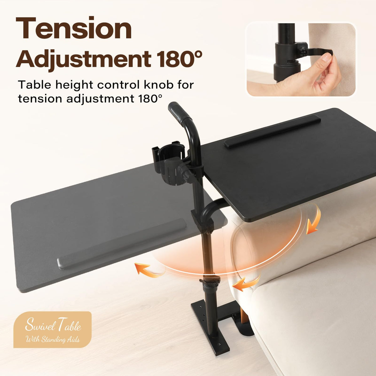 Eizome 23.6"*15.7" Tray Table, 360° Swivel Table for Recliner, Tv Tray with Ergonomic Stand Assist Safety Individually Adjustable Handle, Laptop Desk for Couch, Sofa and Recliner
