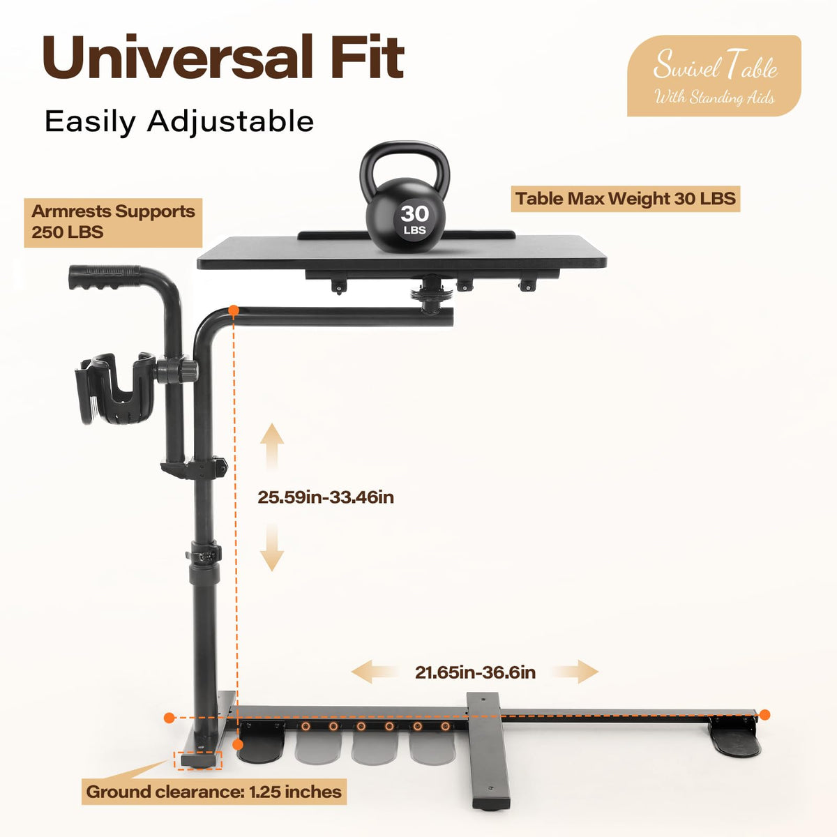 Eizome 23.6"*15.7" Tray Table, 360° Swivel Table for Recliner, Tv Tray with Ergonomic Stand Assist Safety Individually Adjustable Handle, Laptop Desk for Couch, Sofa and Recliner