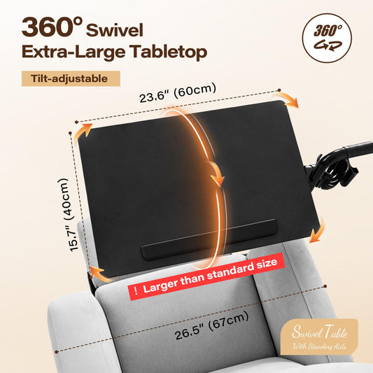 Eizome 23.6"*15.7" Tray Table, 360° Swivel Table for Recliner, Tv Tray with Ergonomic Stand Assist Safety Individually Adjustable Handle, Laptop Desk for Couch, Sofa and Recliner