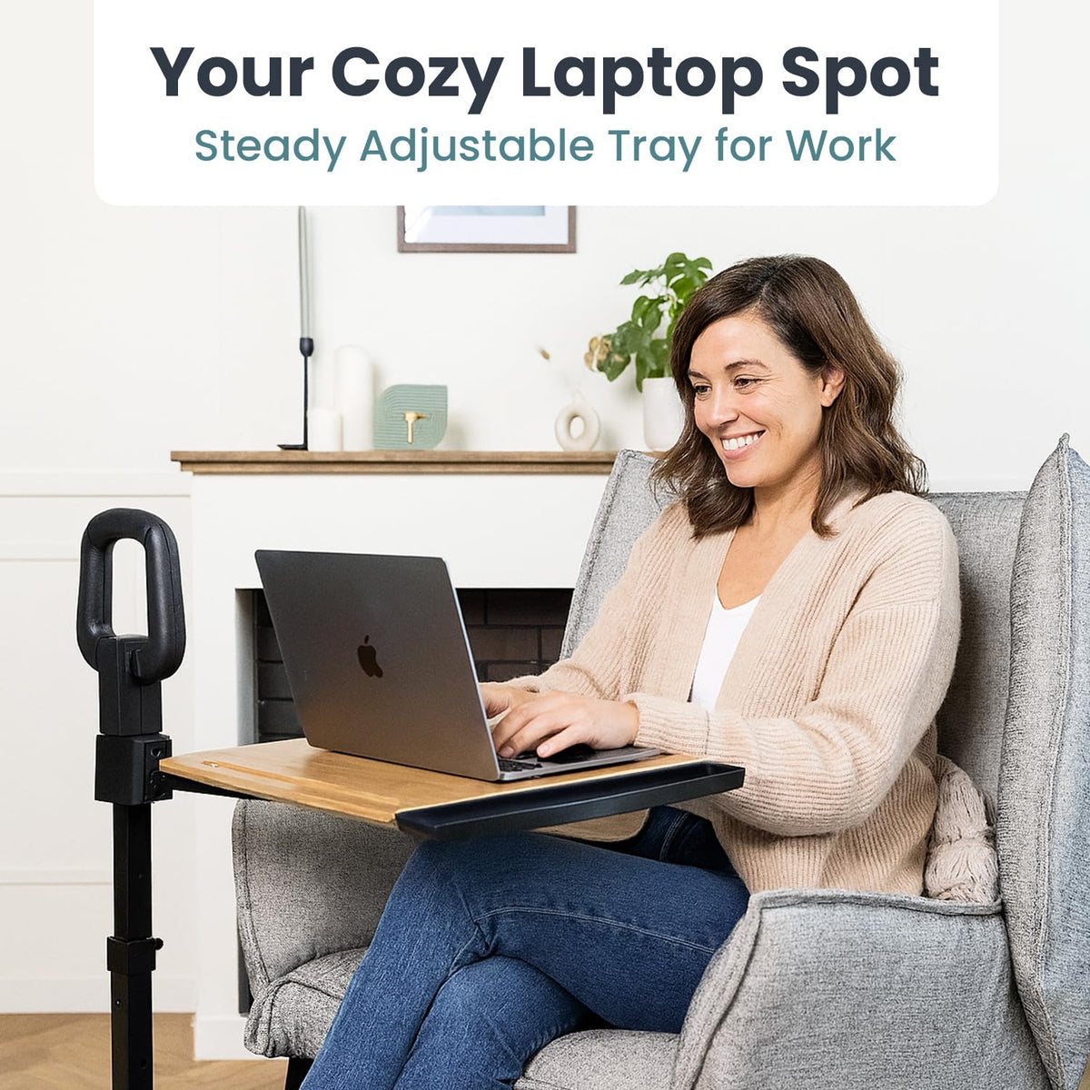 PELEGON Tray Table, 360° Swivel Table for Recliner, Adjustable Height with X-Large Table for Eating and Laptop, TV Trays for Couches & Chairs with Ergonomic Stand Assist Safety Handle for Elderly
